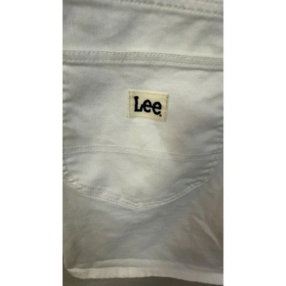 Lee Womens White Denim Overall Shorts Size S Stretch Bib Utility Summer 11233578 - Picture 10 of 11